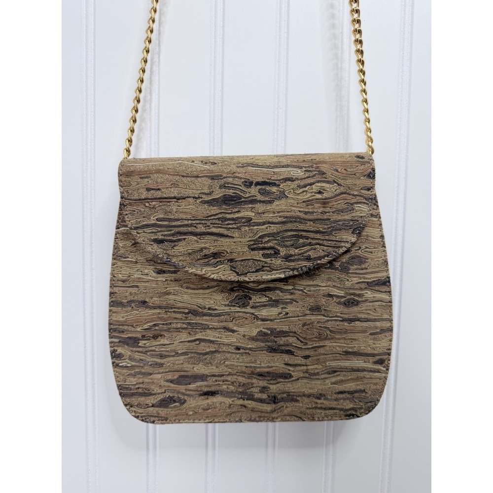 J. Renee Crossbody‎ Bag Womens Small Brown Marbled Wood Grain Gold Chain Evening